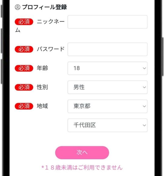 プロフィール入力画面