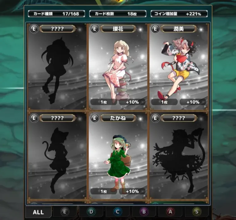 東方異変クリッカーのキャラクター一覧画面